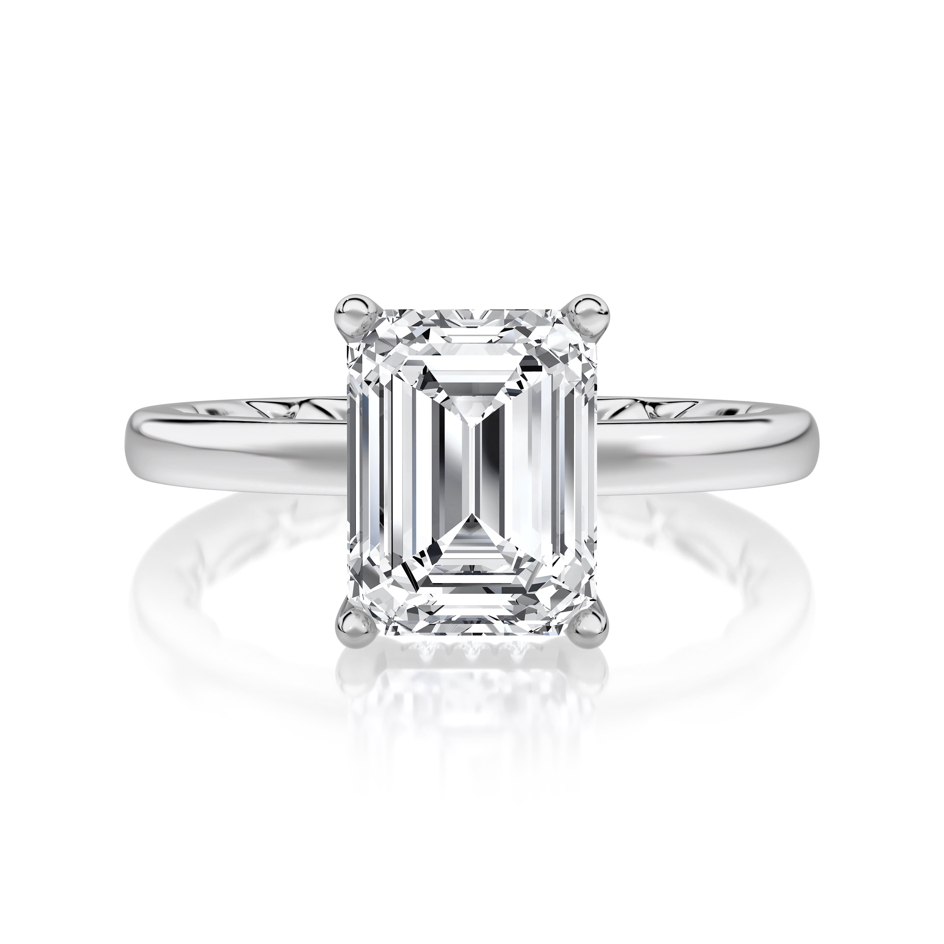 Classic Four Prongs Solitaire Emerald Center Diamond Engagement Ring