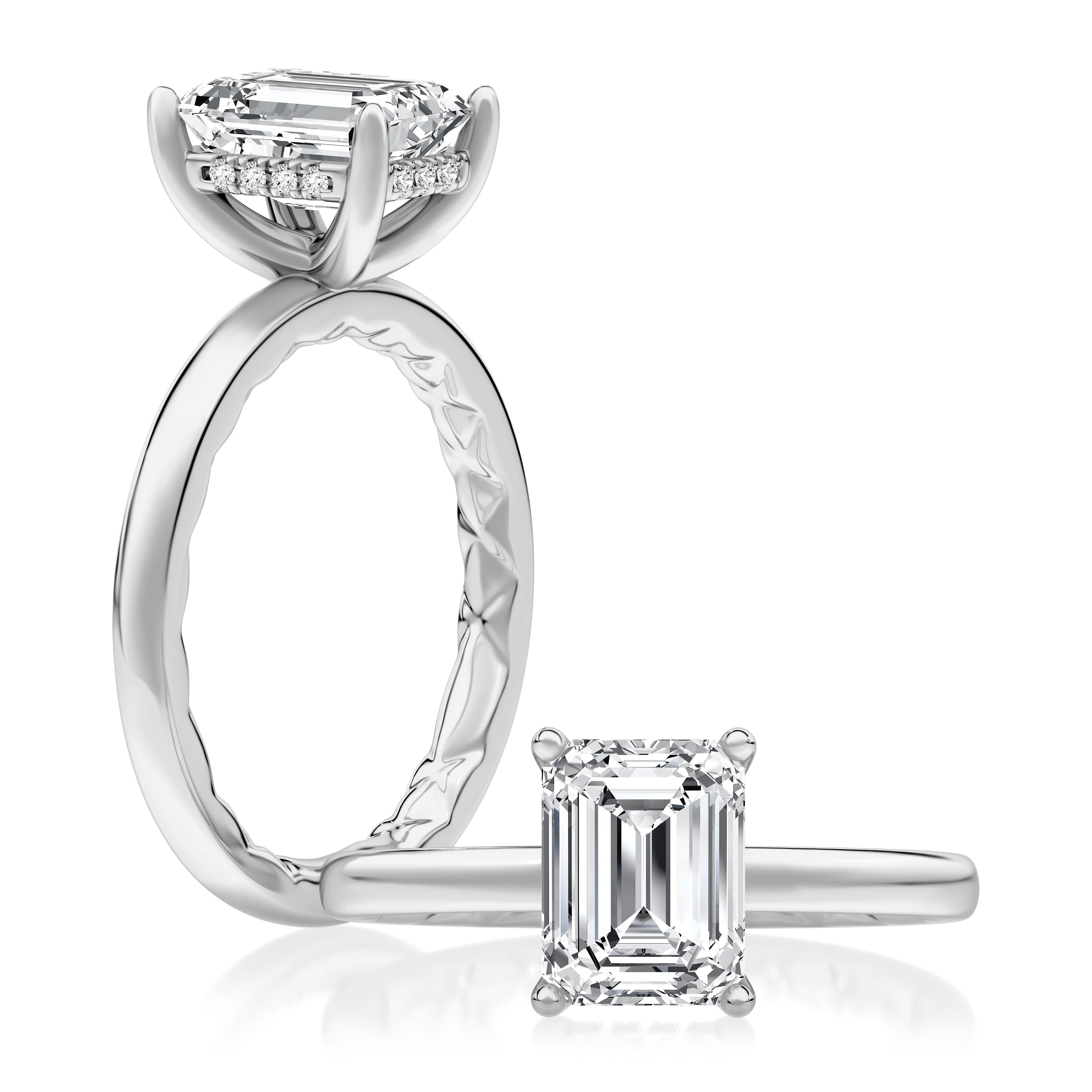 Classic Four Prongs Solitaire Emerald Center Diamond Engagement Ring