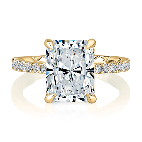 Radiant Shaped Diamond Engagement Ring with Hidden Halo and Quilted Interior Diamond Band