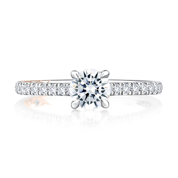 Round Cut Diamond Engagement Ring with True Pavé Diamond Band