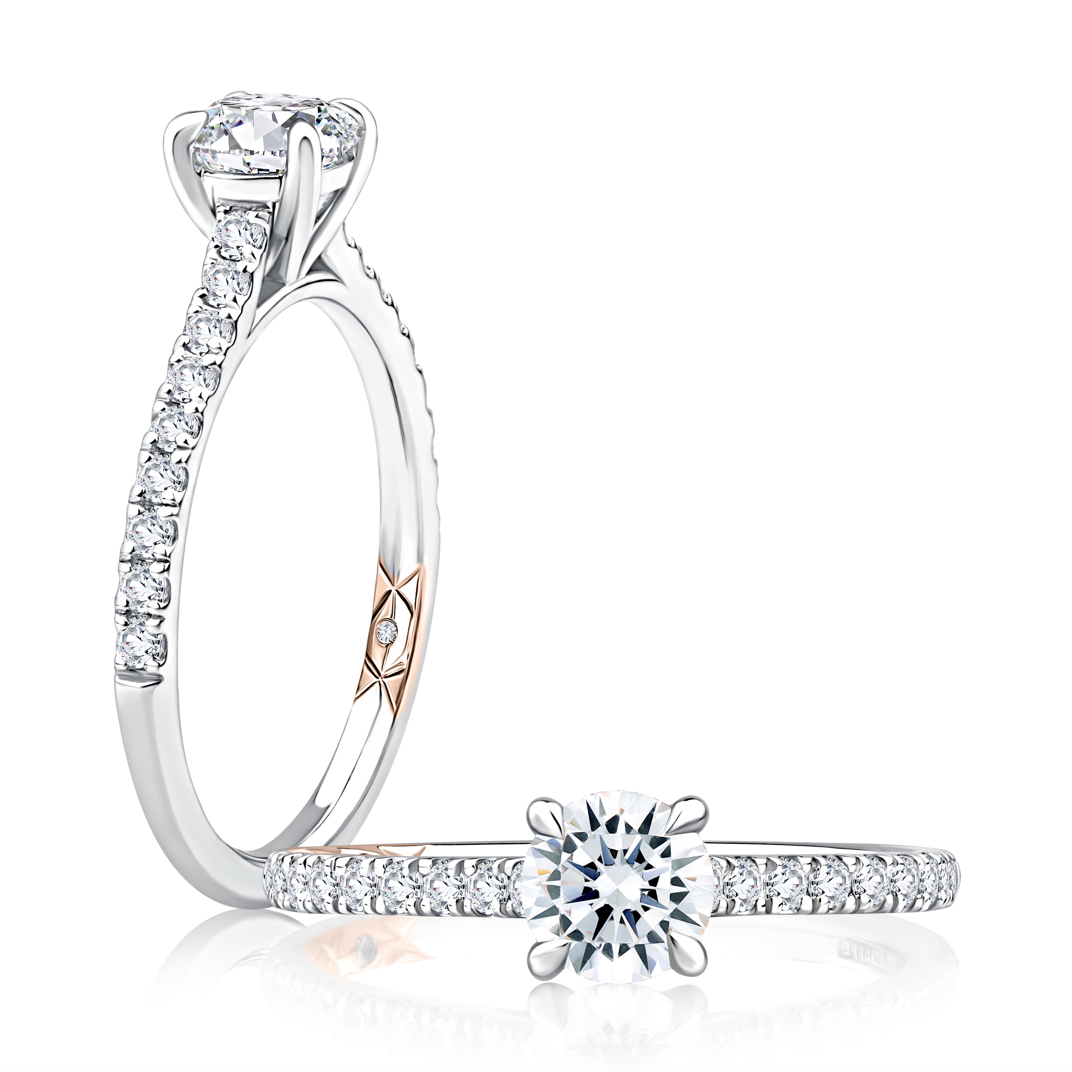 Round Cut Diamond Engagement Ring with True Pavé Diamond Band
