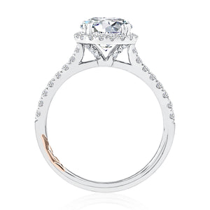 Cushion Shaped Halo Round Center Diamond Engagement Ring with Pave Band