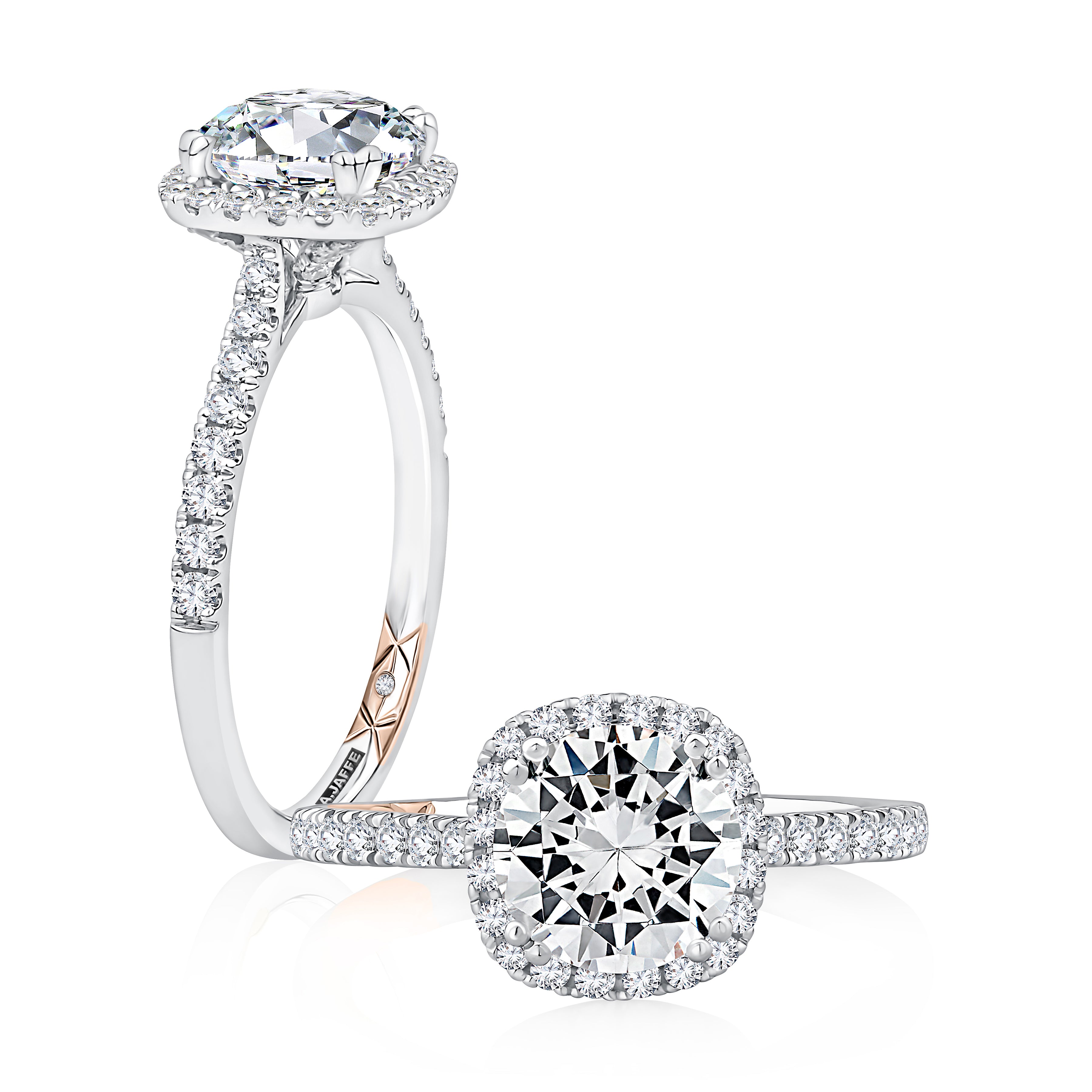 Cushion Shaped Halo Round Center Diamond Engagement Ring with Pave Band