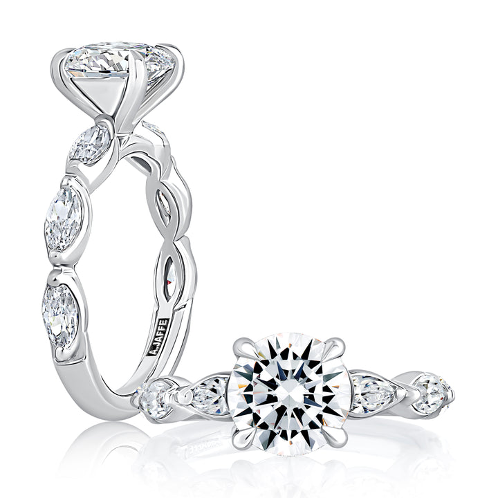 Four Prong Round Center Diamond Engagement Ring