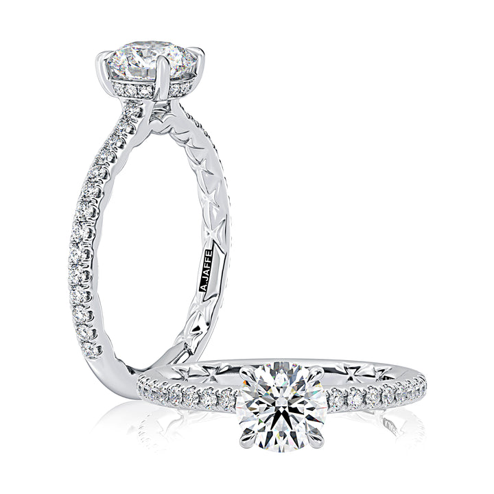Classic Round Center Diamond Engagement Ring with a Hidden Halo