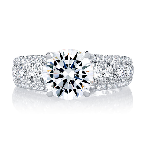 Modern Three Row Diamond Pavé Engagement Ring