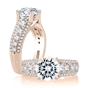 Modern Three Row Diamond Pavé Engagement Ring
