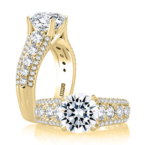Modern Three Row Diamond Pavé Engagement Ring