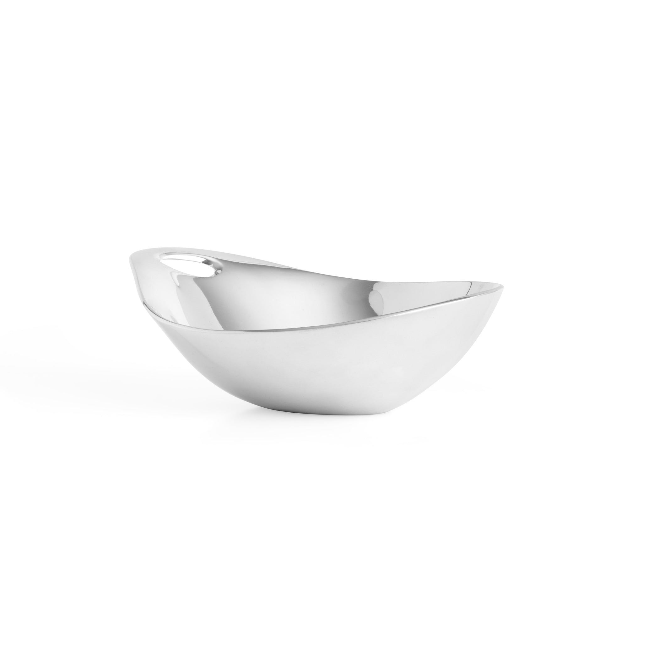Angled side view of 12-inch Portables alloy bowl showcasing its polished reflective finish on a white studio background
