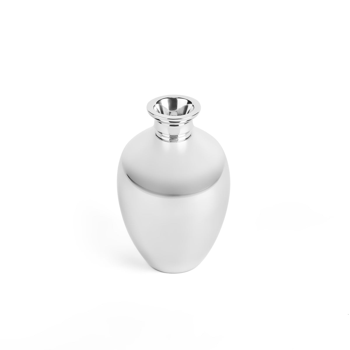 Front view of Posey Vase (large) showcasing polished silver finish and flared rim on white background