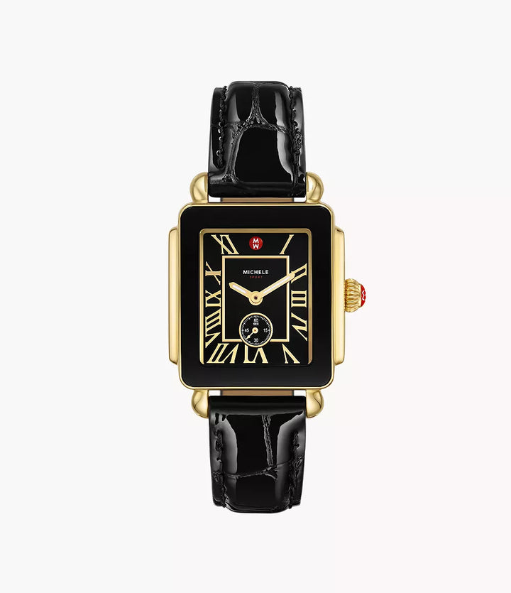 Deco Sport Mid Gold-Plated Noir Leather Watch
