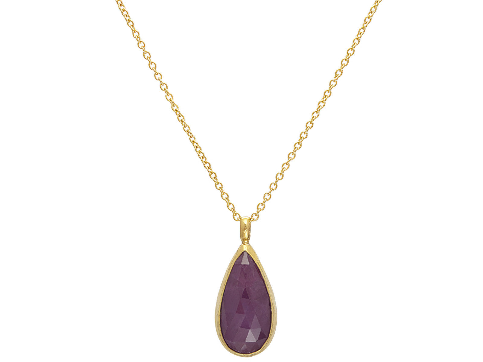 Rose Cut Ruby Teardrop Pendant Necklace