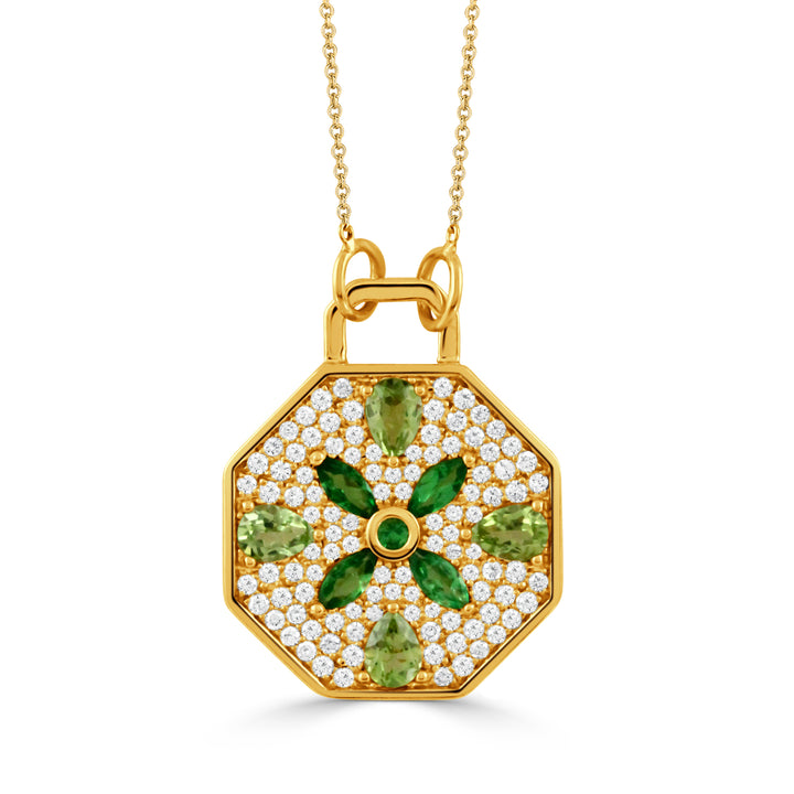 18K Gold Diamond Necklace with Tsavorite and Peridot