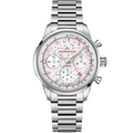 Front view of Freedom Chrono Sprinkles stainless steel watch with pink sprinkle pattern dial and three subdials