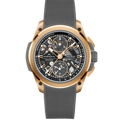 Wristwatch with a detailed face and gray strap on a white background