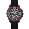 Watch with a black strap and detailed face on a white background