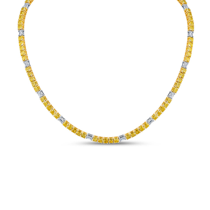 27.25ctw Yellow and White Emerald Cut Diamond Necklace