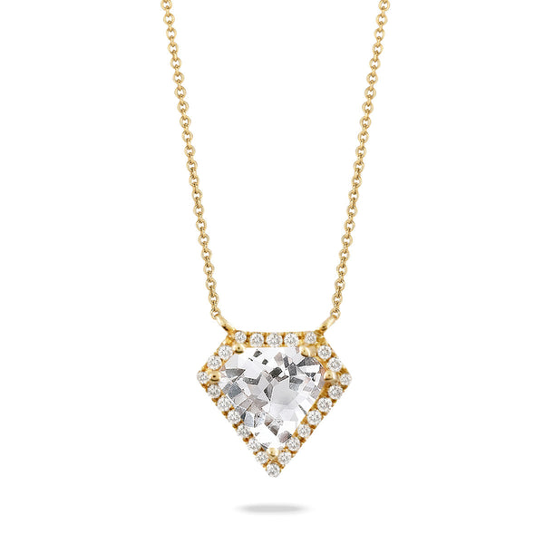 18K Yellow Gold Diamond Necklace with White Topaz