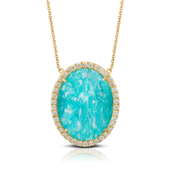 18K Yellow Gold Diamond Pendant with Amazonite
