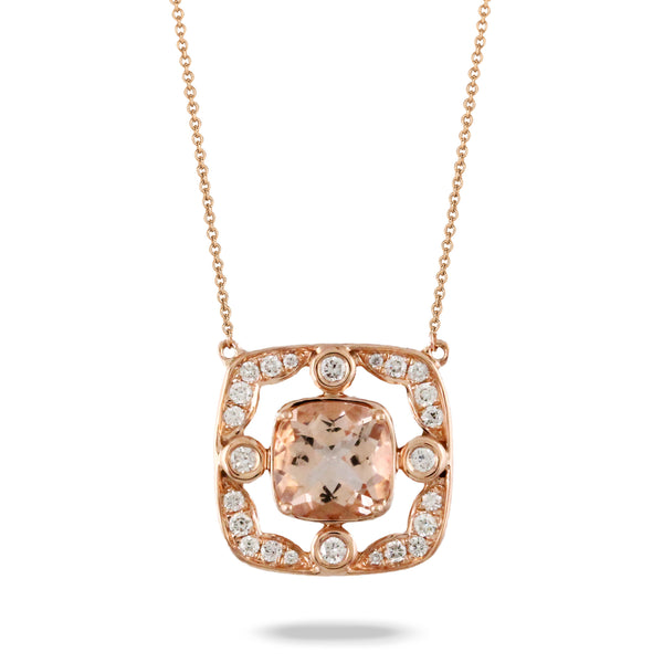 18K Rose Gold Diamond and Morganite Necklace