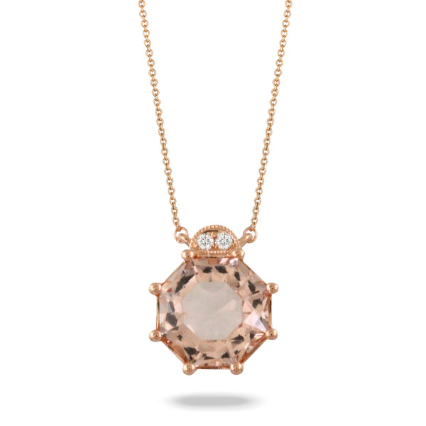 18K Rose Gold Diamond and Morganite Necklace