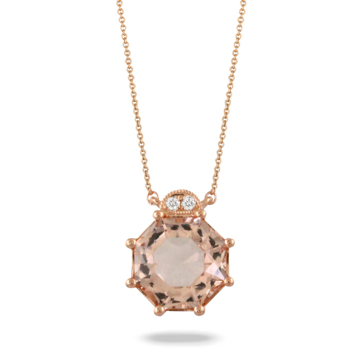 18K Rose Gold Diamond and Morganite Necklace