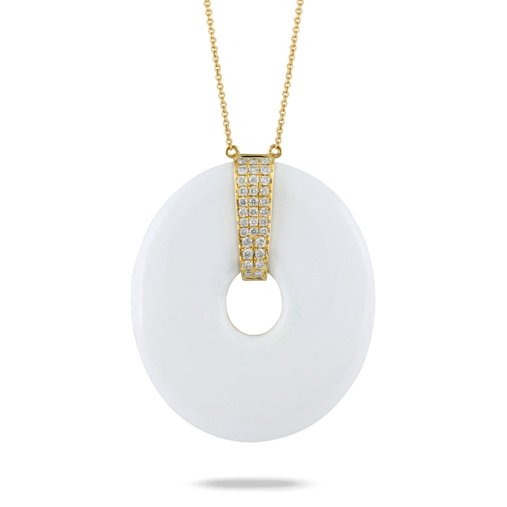 18K Yellow Gold Diamond Necklace with White Agate