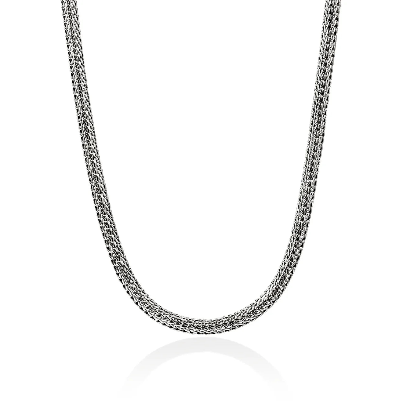 Silver chain necklace on a white background