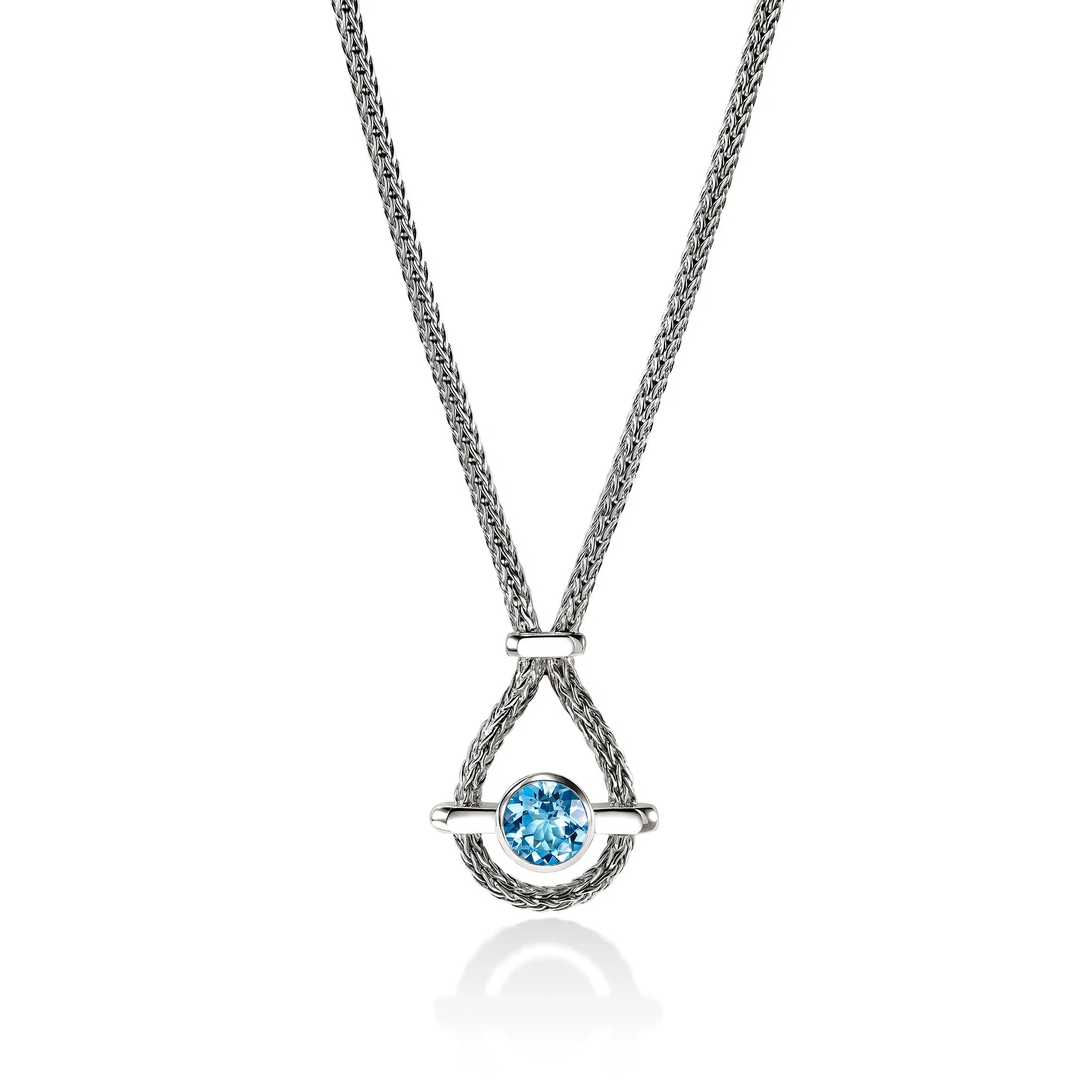 Sterling Silver Swiss Blue Topaz Icon Necklace - 2.5MM