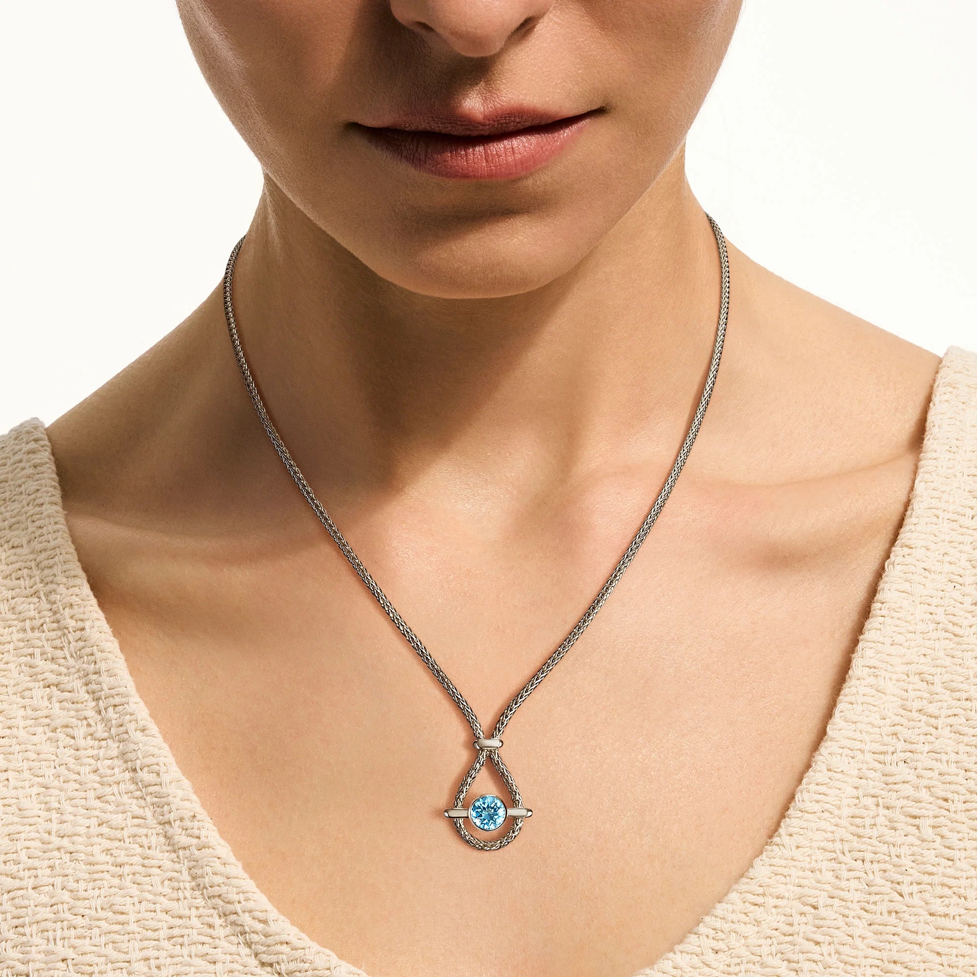 Sterling Silver Swiss Blue Topaz Icon Necklace - 2.5MM
