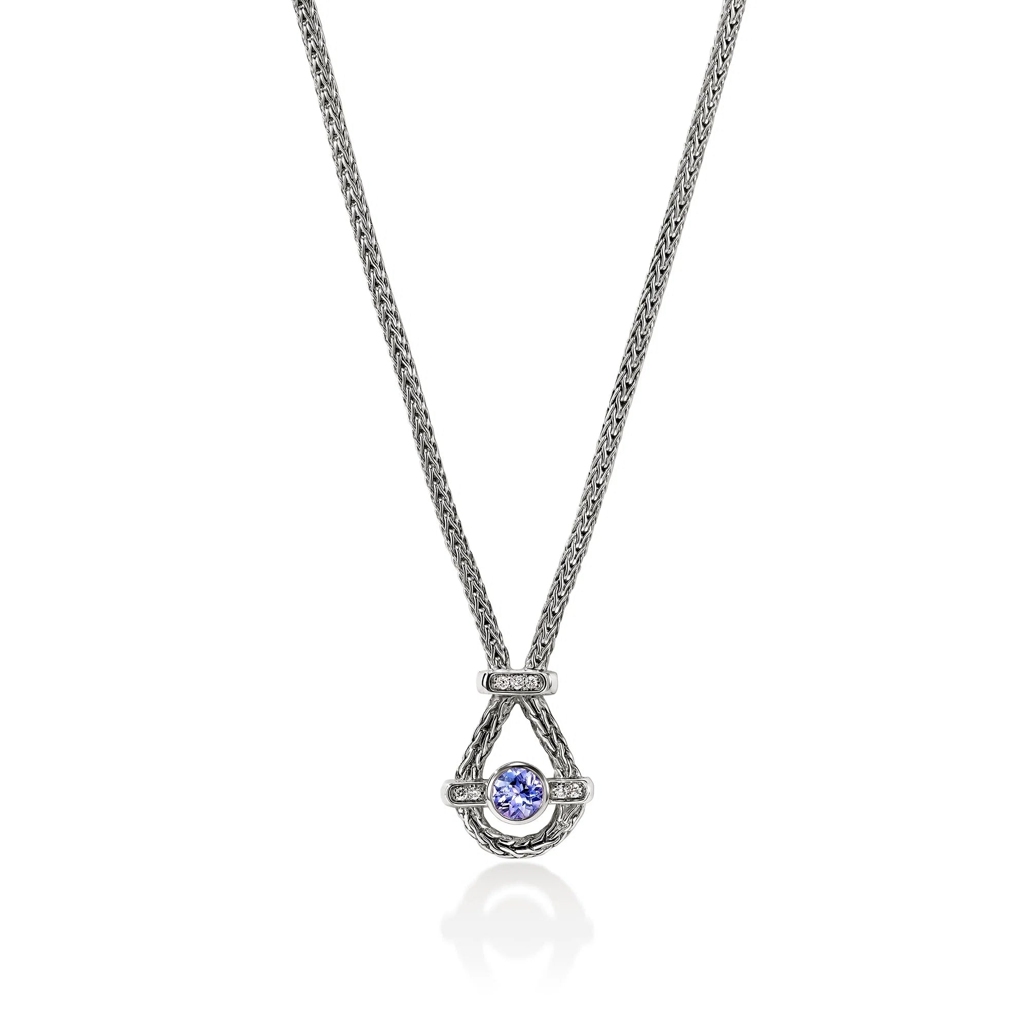 Sterling Silver Tanzanite and Diamonds Icon Necklace - 1.8MM