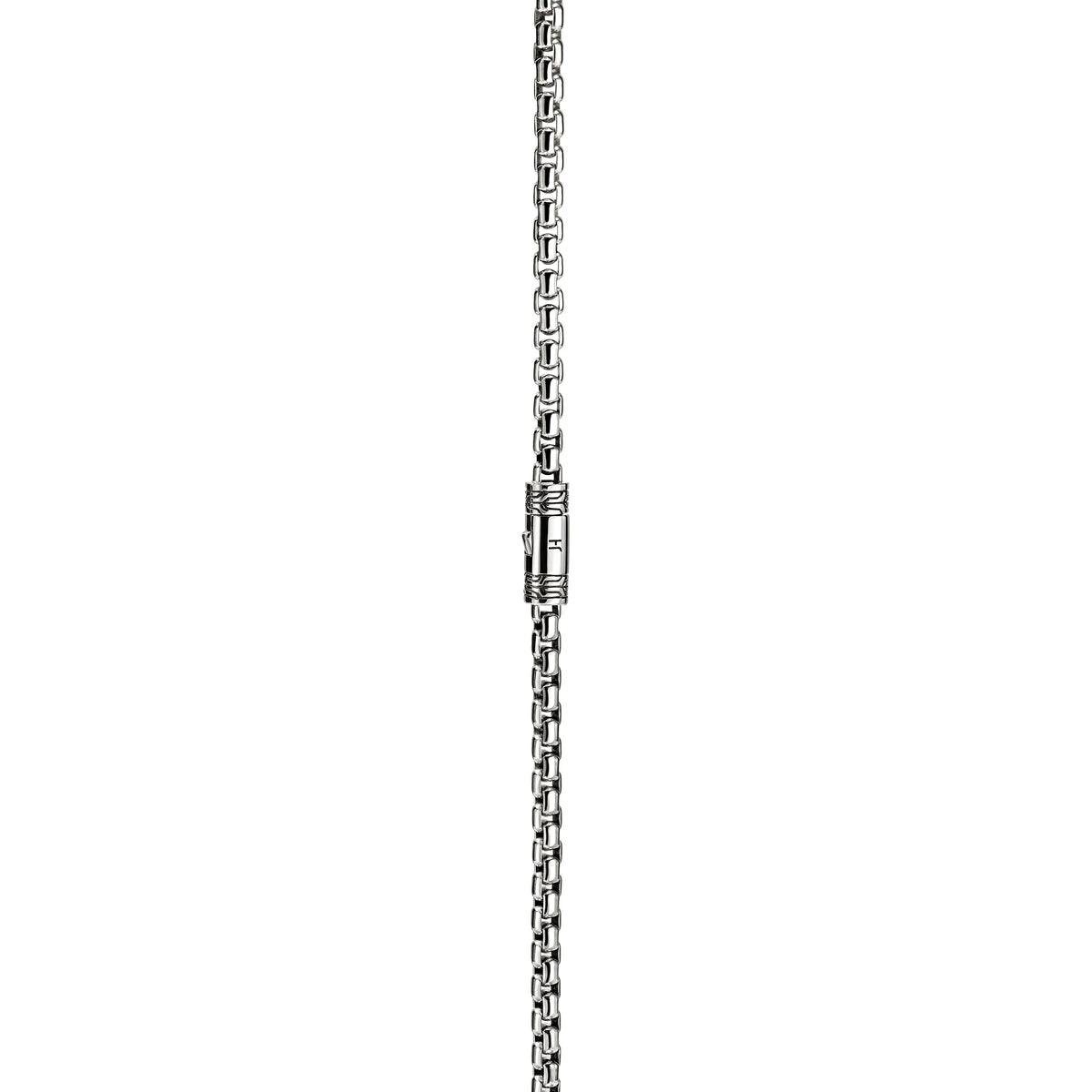 silver chain with intricate clasp on a white background