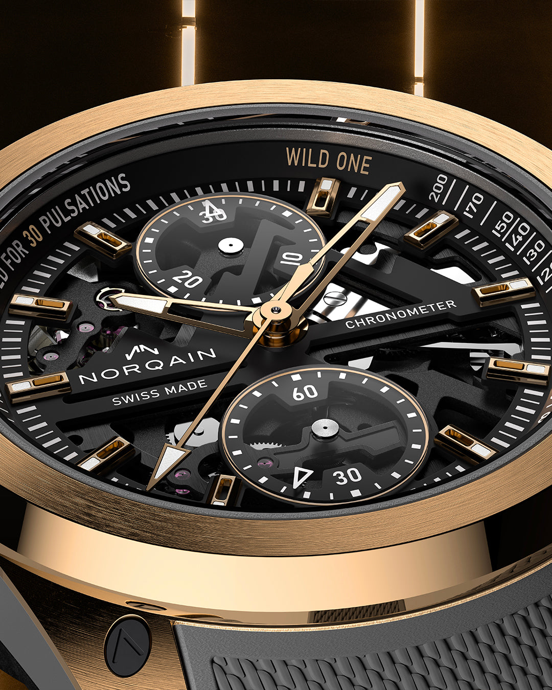 Luxury watch with gold and black design, featuring the brand 'Norqain'.