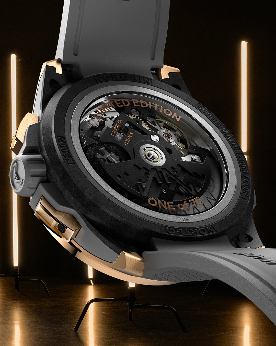 Close-up of a mechanical watch with 'Limited Edition' text on a dark background