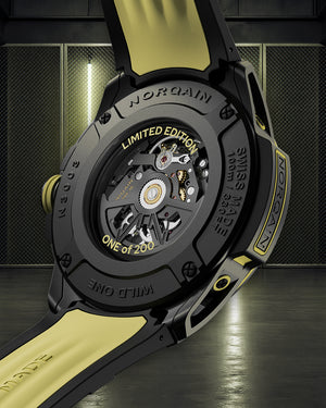 Watch with visible brand name and limited edition details on a dark background