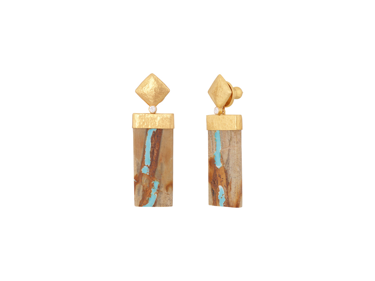 Rectangular Turquoise and Diamond Earrings
