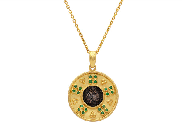 Coin Pendant with Emeralds Necklace