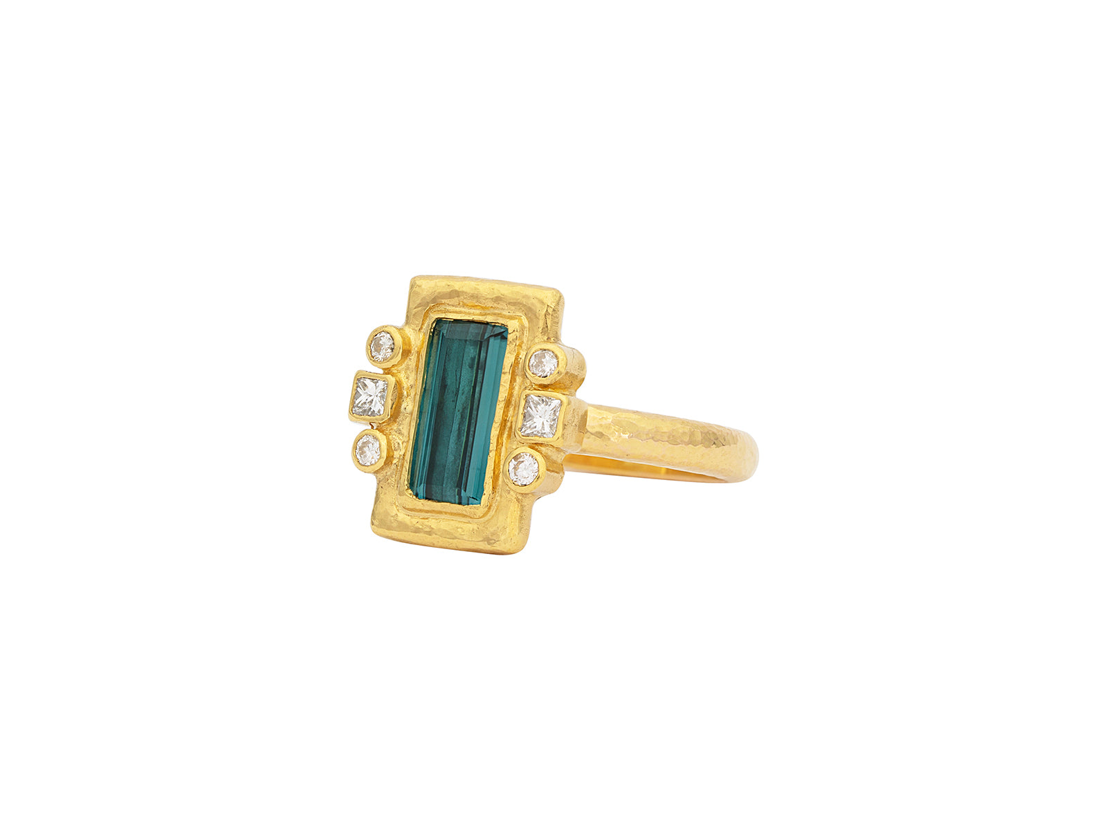 Rectangle Tourmaline and Diamond Ring