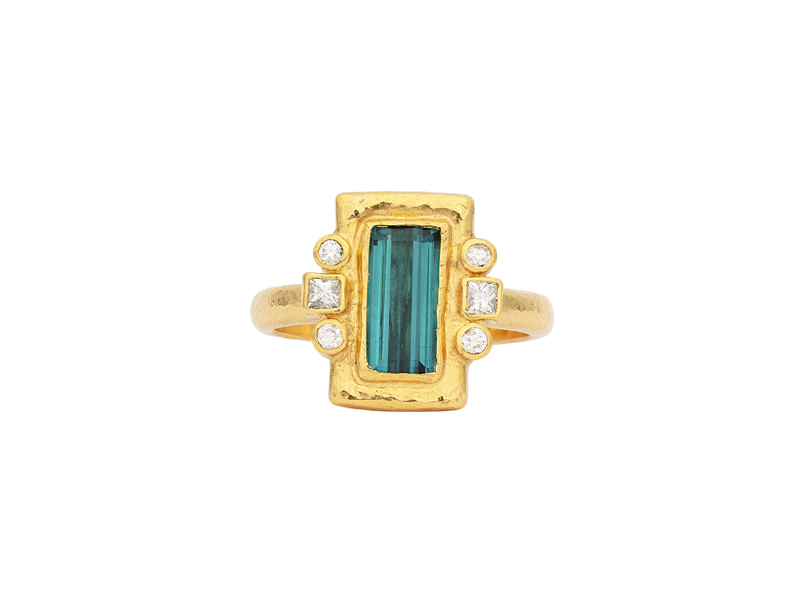 Rectangle Tourmaline and Diamond Ring
