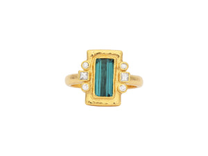 Rectangle Tourmaline and Diamond Ring
