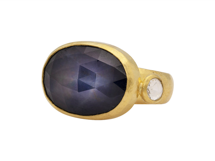 24k yellow gold, oval rose cut 8.90ctw sapphire ring