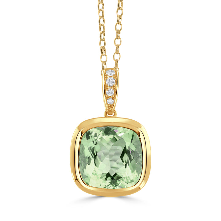 18K Yellow Gold Diamond Pendant with Green Amethyst
