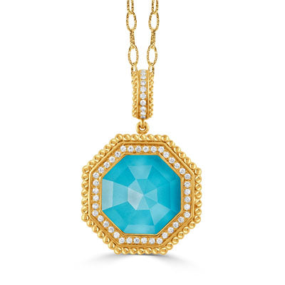 18K Yellow Gold Diamond with Turquoise Pendant