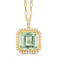18K Gold Diamond Pendant with Green Amethyst