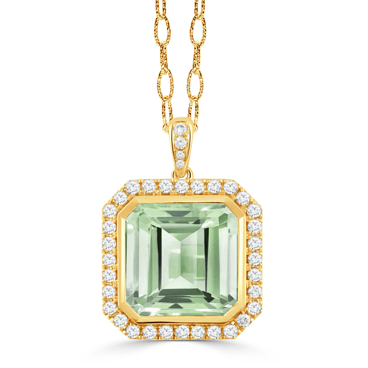 18K Gold Diamond Pendant with Green Amethyst