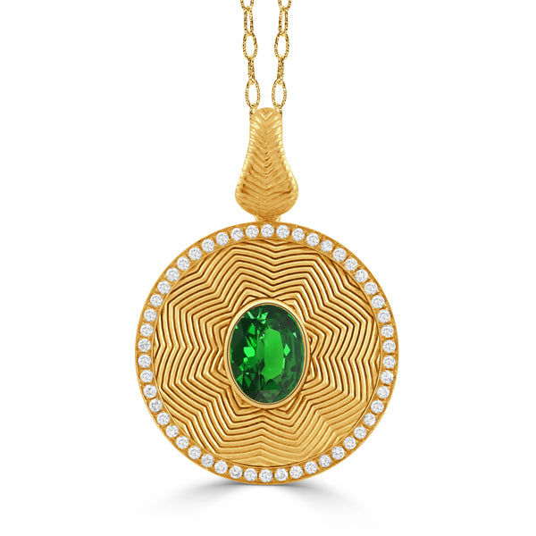 18K Gold Diamond Pendant with Tsavorite Center Stone