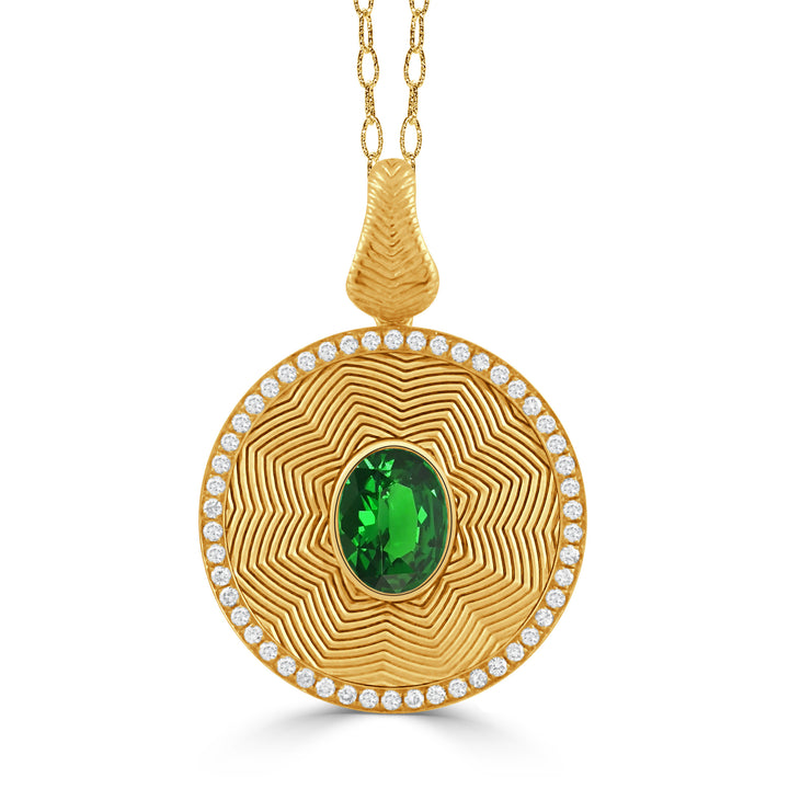 18K Gold Diamond Pendant with Tsavorite Center Stone