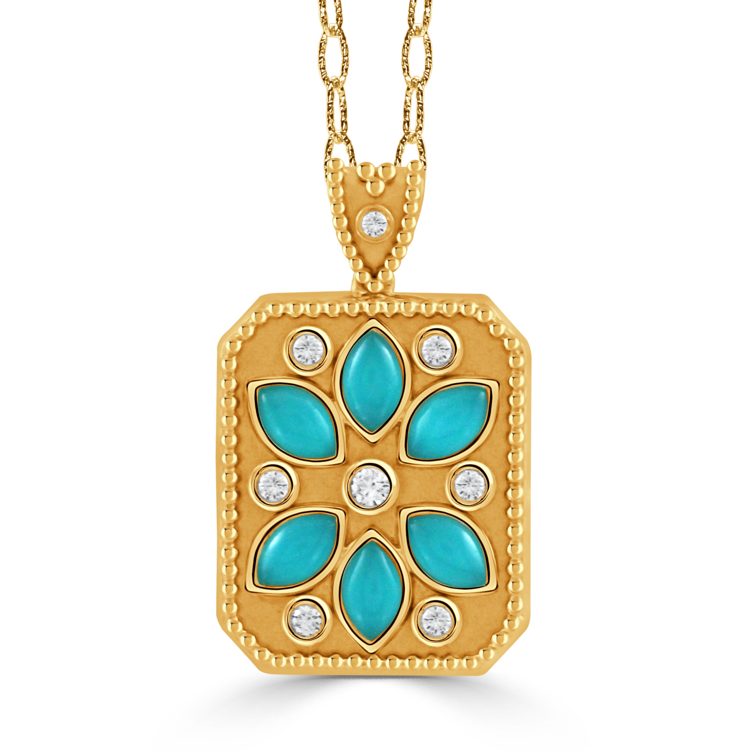 18K Yellow Gold Diamond Pendant with Turquoise