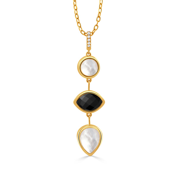 Black Onyx, Mother of Pearl, 0.04ctw Diamond Pendant