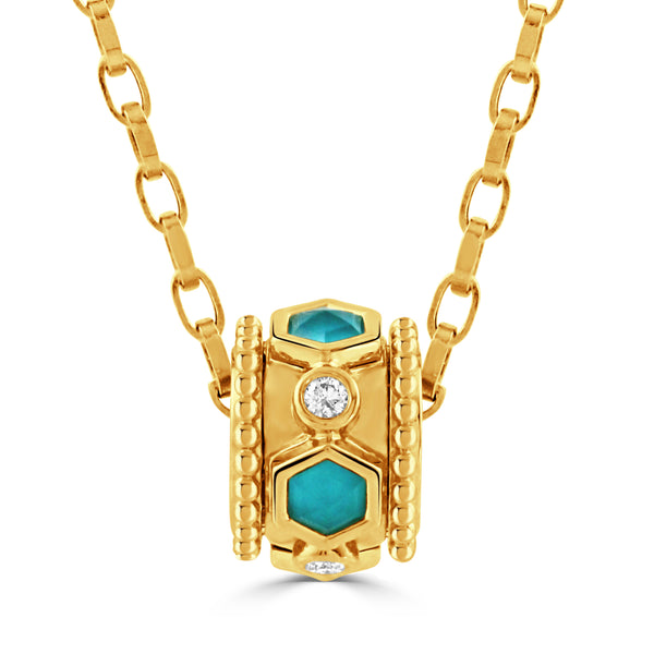 18K Yellow Gold Diamond Pendant with Turquoise